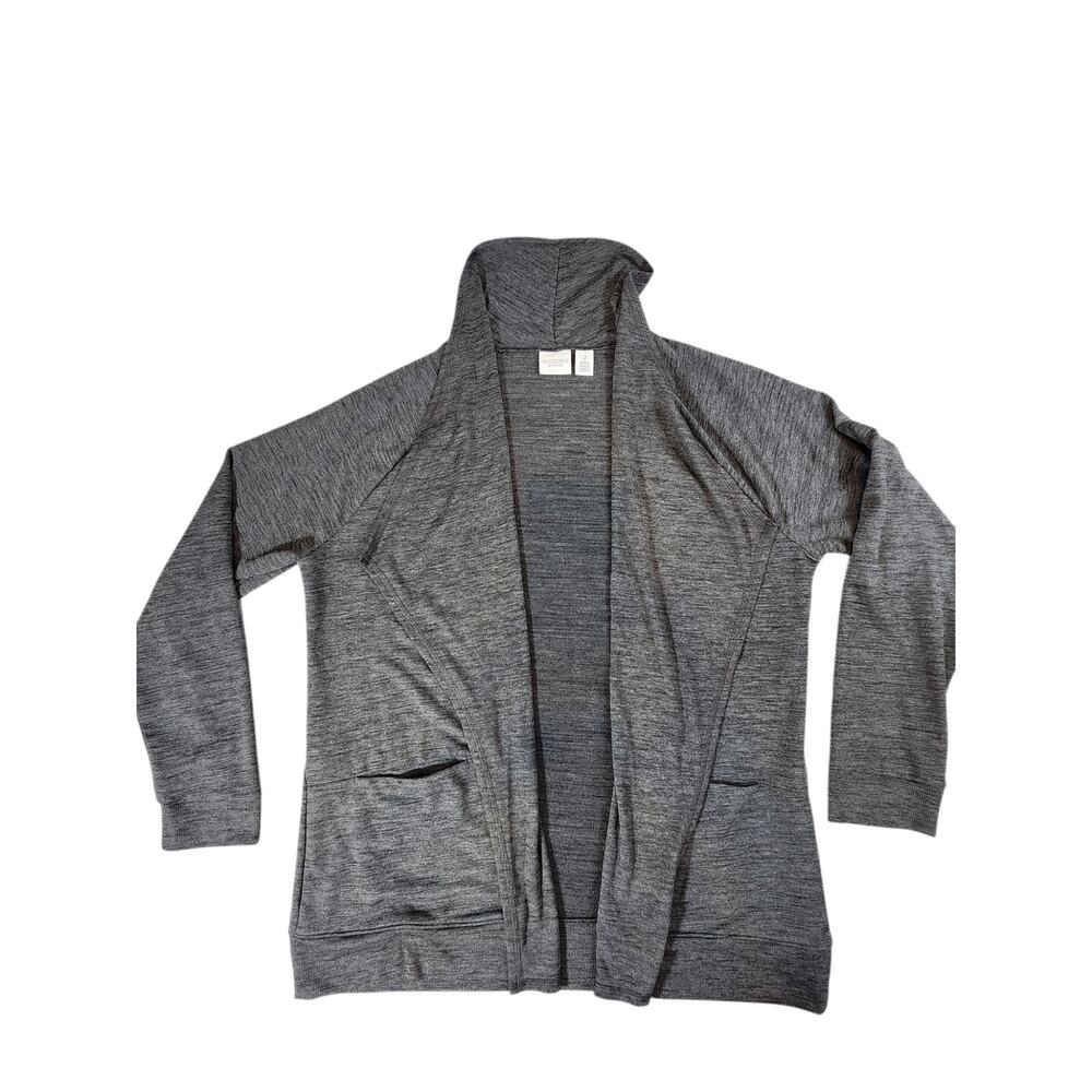 weekends by Chico's gray heathered cardigan sz 2‎ large open front long sleeve